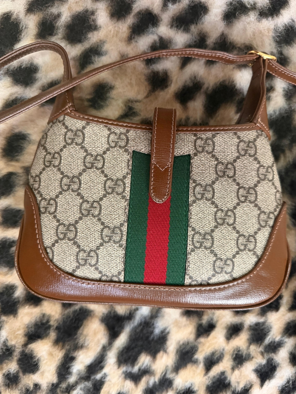 Gucci Beige GG Canvas Crossbody with Brown Leather and Green-Red Web - Picture 2 of 6